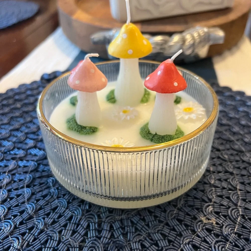 Handmade Mushroom Candle Centerpiece - Pink, Red & Yellow